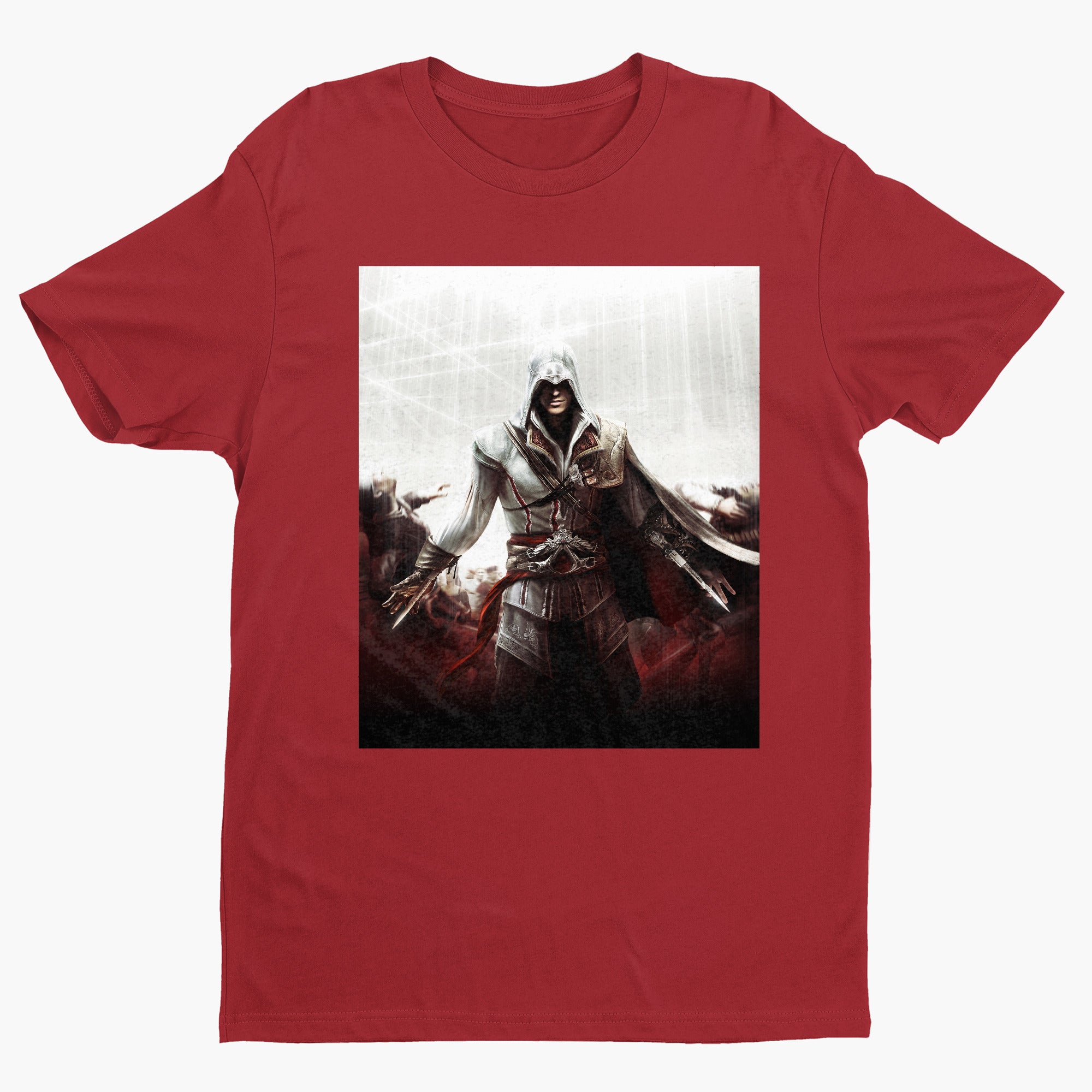 Assassin's Creed II cover art tee - red unisex t-shirt, front view